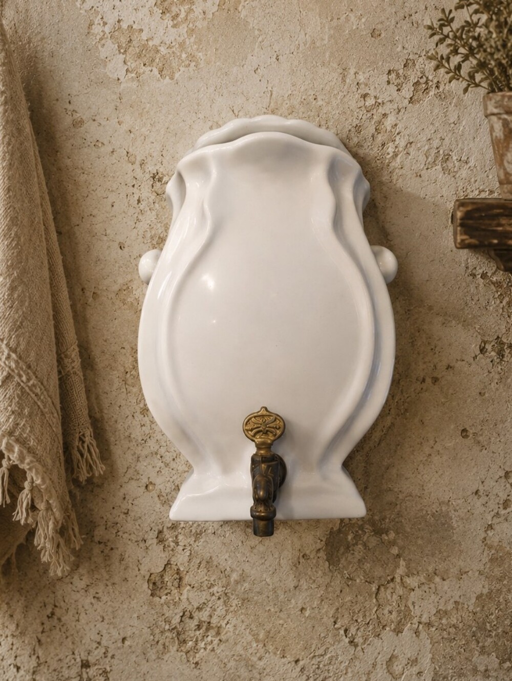 White Ceramic Wall-Mount Water Spigot Fixture